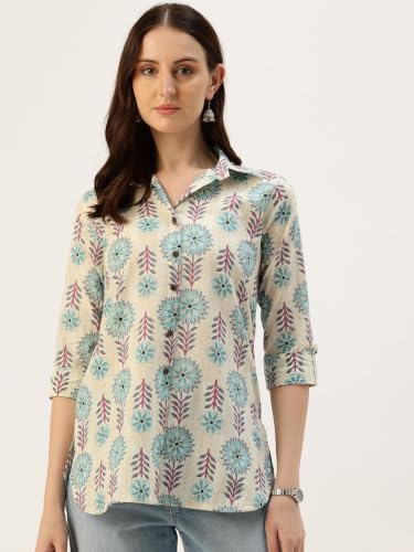 Image of feranoid Classic Collared Cotton Shirt with 3 /4 Sleeve for a Timeless Casual Look