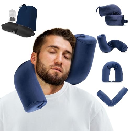 XINYUDAILY Almohada de Viaje de Espuma con Memoria, Ajustable Cojin Cuello Viaje, Cojín Cervical con Cremallera extraíble, Plegable Soporte para el Cuello para Avión, Coche, Tren, Oficina