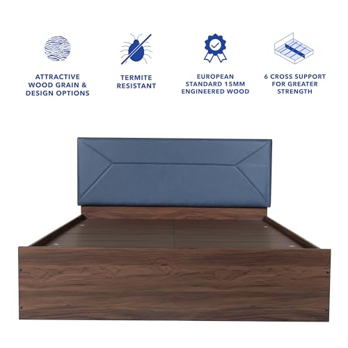 Image of DF2H Bed | 1 Year Warranty | Double Bed, Queen Size, Niyama Premium Upholstery, Non-Woven & Fabric Base + 3mm MDF, Walnut Colour (Melamine Finish)