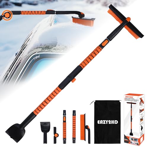 Eazy2hD 3 in 1 Bendable Silicone Snow Brush with Ice Scrapers, 65.75" Extendable Window Ice Removal with Squeegee for Windshield, 360° Pivoting Brush Head Cleaner Tool for Car, Truck, SUV by Eazy2hD - Used condition - US$20.15