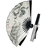 [ブリスレザー] ベージュ龍虎 扇子 メンズ 龍 ドラゴン 両面 和風 和柄 和装 着物 浴衣 袴 折りたたみ タッセル うちわ 丈夫 軽量 大きいサイズ 大きい いかつい 夏 祭り 祭 せんす 風水 青龍 白虎 成人式 おしゃれ 大型 本物 24cm 10593-100-103