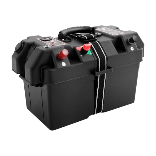 LANNADD Batteriekasten, Batteriebox für Bootsmotor mit LED-Anzeige Elektromotor Schlauchboot Aussenboarder für Wie Autos, Yachten, Wohnmobile, Notstromversorgungen, Etc