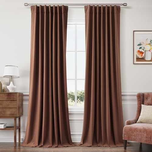 Joywell 100% Blackout Linen Curtains 96 Inches for Bedroom Rustic Brown
