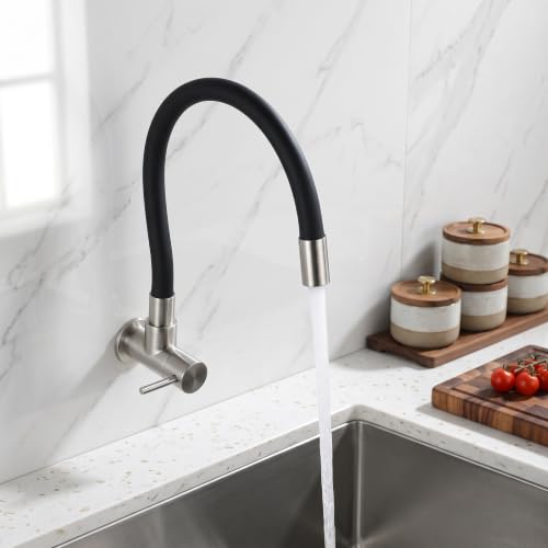 Image of InArt Wall Mounted Kitchen Sink Faucet, 304 Stainless Steel Flexible Kitchen Tap with 450 mm Matte Black Swing Spout, Single Lever Aerated Flow, Brushed Finish, 5 Year Leakage Warranty