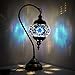Carkiien Turkish Mosaic Table Lamp for Living Room Glass Bedside Lamp Blue Swan Neck, Led Bulb Included (Blue)