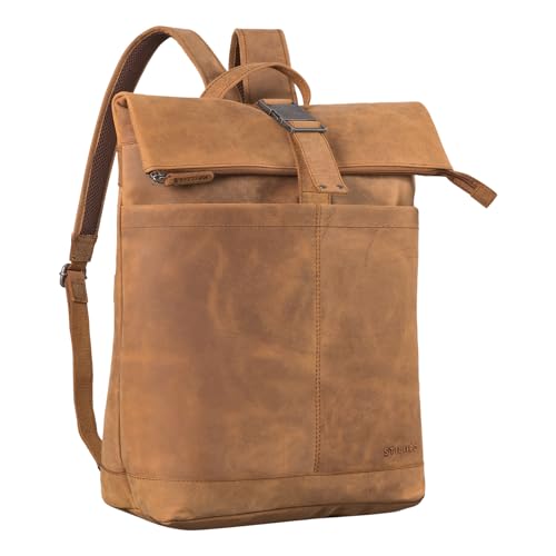 STILORD 'Hudson' vintage rulltopp ryggsäck läder med laptopfack 13,3 tum, cykelryggsäck kurirryggsäck för kvinnor och män,...