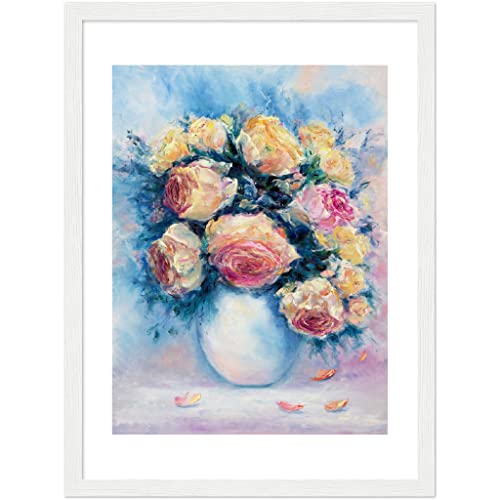 Décoration murale florale blanche cadre 30x40 bouquet de fleurs