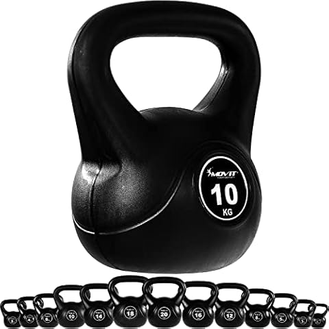 Movit Kettlebell Basic Black, Kugelhantel mit bodenschonender Kunststoffhülle, 1 kg bis 20 kg, schadstoffgeprüft, 10 kg Cover