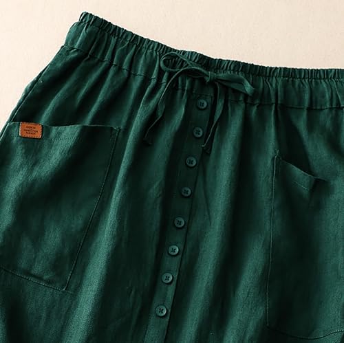 Women's Linen Skirts Summer Casual High Waisted Drawstring Midi Skirt Retro Solid Boho Dress Trendy Loose Outfits4