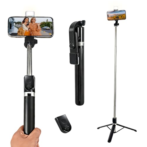 Image of Pro Selfie Stick Tripod 170cm with Wireless Bluetooth Remote Intensity Fill Light Multi-Angle, Portable Tripod Stand for Hands-Free Videos, Selfies & Steady Shots