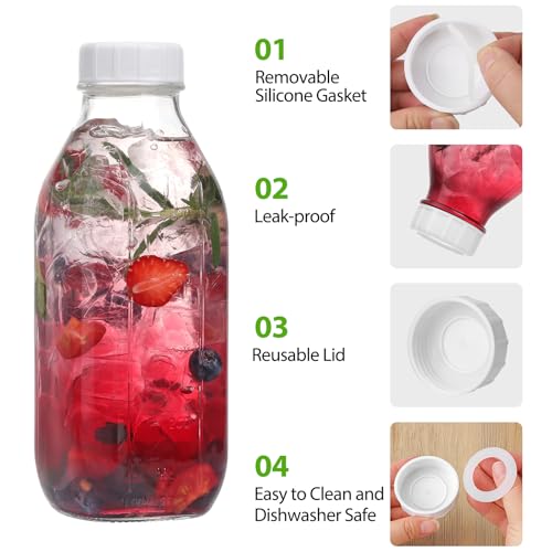 Image of CUCUMI Moretoes 32 Oz Glass Milk Bottle with Reusable Strong Airtight Screw Lid, Reusable Glass Juice Bottles, Water Jug Breast Milk Pitcher, Buttermilk, Nut, Juice, Syrup, Coffee Creamer (2 Pack)