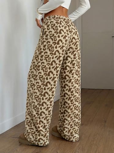Image of ZAFUL Women's Fuzzy Plush Pajama Pants Wide Leg Pj Bottoms Lounge Pants