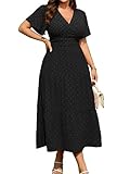 RWJ Women's Plus Size Wrap V Neck Dress Summer Short Sleeve Swiss Dot Empire...