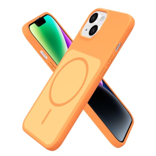 Coque iPhone 13抗震 anti-rayures, silicone liquide magnétique orange mince