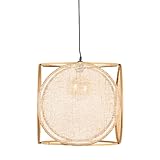 Lámpara de techo con rejilla de color beige fabricada con fibra natural .