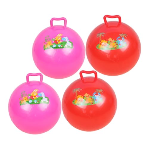 FUNOMOCYA Lot de 4 Ballons Sautants pour Garçon et Filles 25 Cm Poignée, Jouets Gonflables Éducatifs à Motifs de Dessins Animés, Balles Rebondissantes Colorées pour Jeux Couleur Aléatoire
