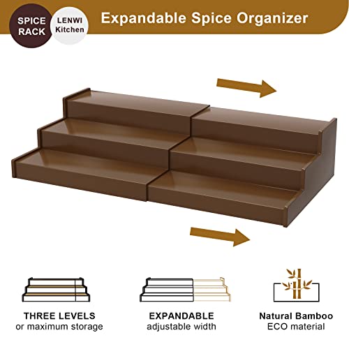 Lenwi Spice Rack Organizer for Cabinet, 3 Tier Expandable Bamboo Spice Storage for Kitchen Cupboard Pantry, Brown by Lenwi - Used condition - Image 4