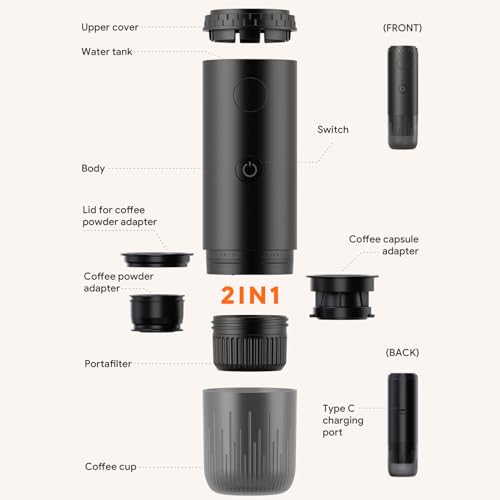 Cafetera portátil de cápsulas y café molido con batería 100W 100 mL miniatura 2