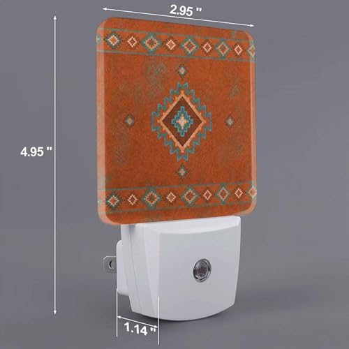 Image of LED Night Light,Western Southwest Copper Turquoise Petroglyph Tribal LED Night Light Plug into Wall with Dusk to Dawn Light Sensor White Energy Efficient Nightlight for Bedroom Living Room