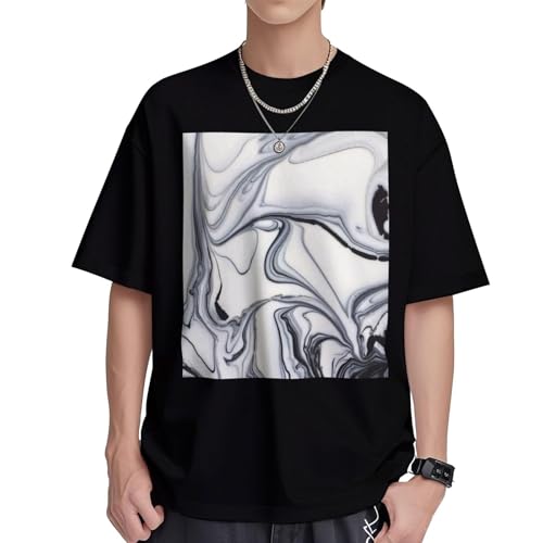 T-shirt en coton pour femme imprimé noir et blanc avec coupe ample et col rond