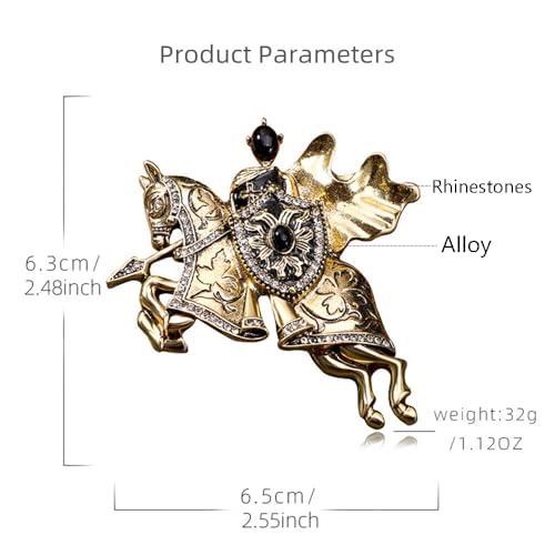 Image of Antique Knights Templar Brooch Pin for Women Men Unisex Rhinestone Crusaders Solomon's Temple Shield War-horse Luck Clover Leaf Engraved Vintage Dress Suit Accessories Jewelry Gift Souvenir
