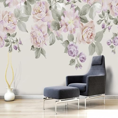 Tzxztt Simple Purple Flower Modern 3D Wallpaper Embossed Silk Neutral Tones Material Ideal for Living Room Bedroom-250cm×170cm