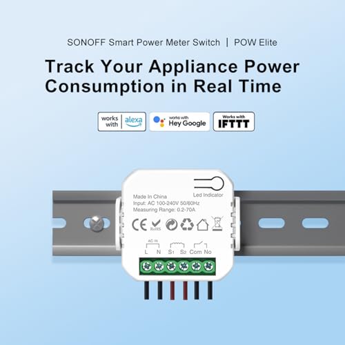 Image of WiFi Smart Energy Monitor: Smart Power Meter, Real-Time Power Consumption Tracker with Remote Control, Track Voltage & Current via eWeLink App, Smart Home Electricity Usage Analyzer for Home Office