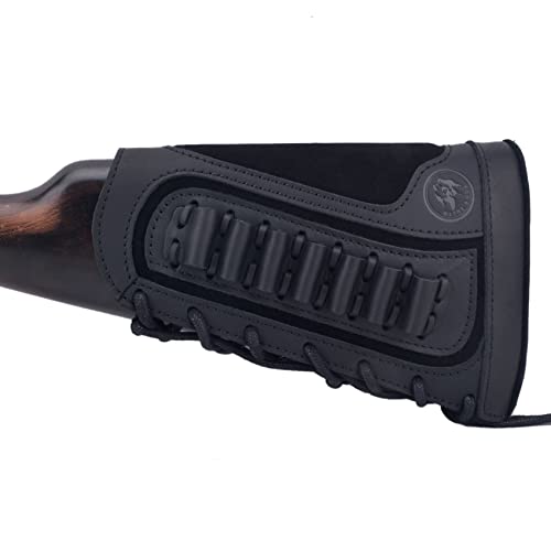 WAYNE'S DOG Right/Left-Handed Leather Buttstock Cheek Rest with Rifle Shell Holder, Fit No Drill Sling (Black(.357 .30-30 .38), Left Handed)