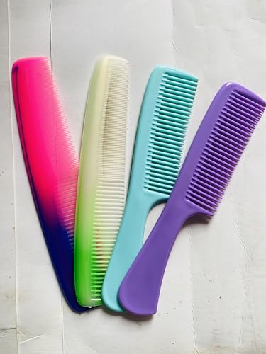 Image of Premium 4-Piece Hair Comb Set | Pack of 2 Regular & 2 Handle Combs for Men & Women | Multi-Color Durable Styling Combs