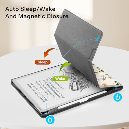 Image of CoBak Case for 11 inch Kindle Scribe 3rd Generation 2025, Kindle Scribe Colorsoft with Two Viewing Angles - All New PU Leather Cover with Auto Sleep Wake, Pen Holder. AntiqueFloralia