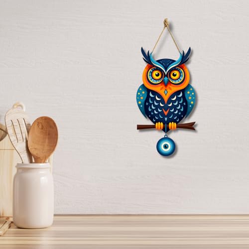 Image of GiftOday Owl Shape Wooden Wall Hanging For Home Decor | Evil Eye Decoration Livingroom, Bedroom | Modern Artwork | Designer Mdf Item | Wall Hanging Ornament Door Decorative (18 x 30 CM)