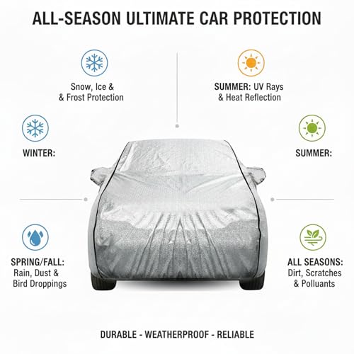 Image of Kayme Compatible with Silver Grand Vitara Car Cover Waterproof Car Body Cover for All Weather Proof & Full Bottom Elastic, Triple Stitching with 100% Nail Proof Cover