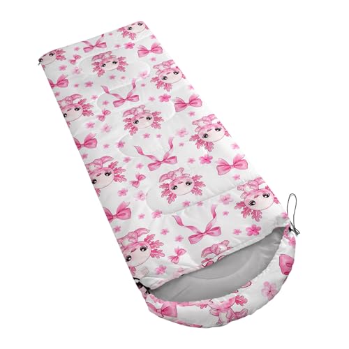 Image of QOOMO Axolotl Cute Camping Sleeping Bags,3 Season Warm & Cool Weather,Lightweight,Waterproof Sleeping Bags for Adults & Kids,Traveling,and Outdoors