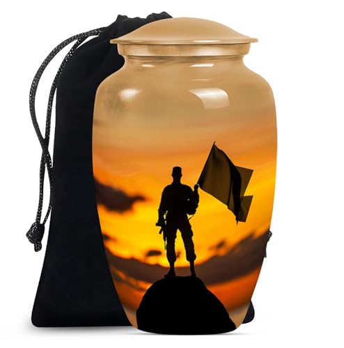 YATHABHISA Military Urns 10 Inch - Decorative Urns - Human Urns for Ashes - Urn for Ashes Adult Female - Cremation Urns for Men - Large with Velvet Bag - Urn for Ashes Adult Male - Funeral Urns