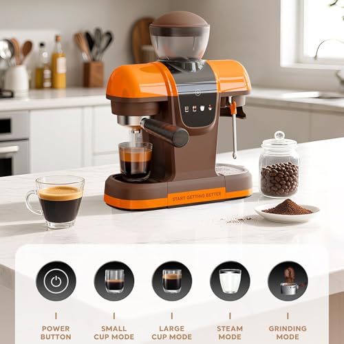 Dpofirs Espressomaschine, mit Mahl-Dampfrohr, Halbautomatische 19-Bar-Kaffeemaschine, 58-mm-Siebträger, Touch-Steuerung, Espressomaschine, für Latte-Ca (EU-Stecker 220 V) 6 Dpofirs Espressomaschine, mit Mahl-Dampfrohr, Halbautomatische 19-Bar-Kaffeemaschine, 58-mm-Siebträger, Touch-Steuerung, Espressomaschine, für Latte-Ca (EU-Stecker 220 V)