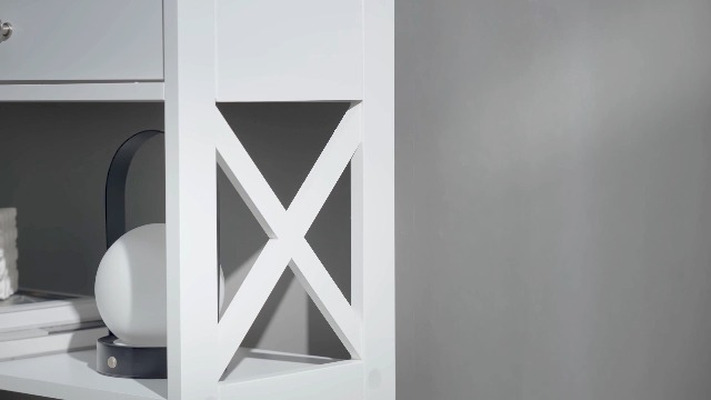 Tavolo Consolle WATERJOY Con 3 Cassetti E Ripiano, 119x39x81 Cm, Bianco, In MDF, Con Maniglie Nere