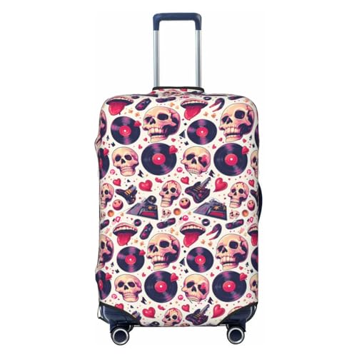 Skull Lips Record Guitar Print Luggage Covers For Suitcase,Elastic Washable & Stretchable Suitcase Covers For Luggage, Anti-Scratch - Fits 18-32 Inch Luggage-No Luggage Included