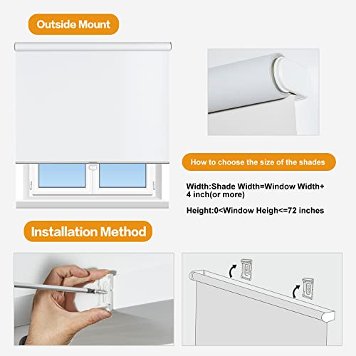 Persilux Sheer Shades Cordless Window Blinds 100% Blackout Roller Shades Uv Protection Window Shades For Windows, Home And Office, Bedroom And Living Room Easy To Install (31" W X 72" H, White) #TOP6