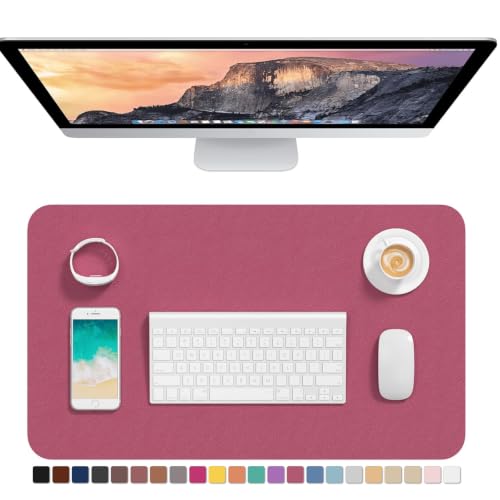 Hsurbtra Desk Pad, 23.6" x 13.8" PU Leather Desk Mat, M Extended Mouse Pad, Waterproof Desktop Blotter Protector, Non-Slip Ultra Thin Small Laptop Keyboard Writing Mat for Office Home, Deep Red