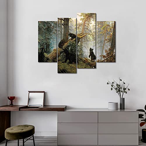 First Wall Art - Bears Play In Forest Broken Tree Wall Art Painting The Picture Print On Canvas Animal Pictures For Home Decor Decoration Gift #TOP2