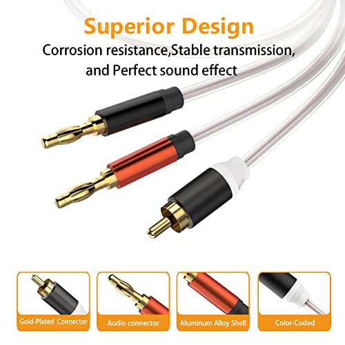Hosongin Rca To Banana Plug Adapter Cable 6 Feet -2 Pack,Rca Male To Banana 2 Male Plug Y Splitter Speaker Wire Audio Cable, Gold-Plated Double Shielding Hi-Fi Systems Stereo Cable #TOP2