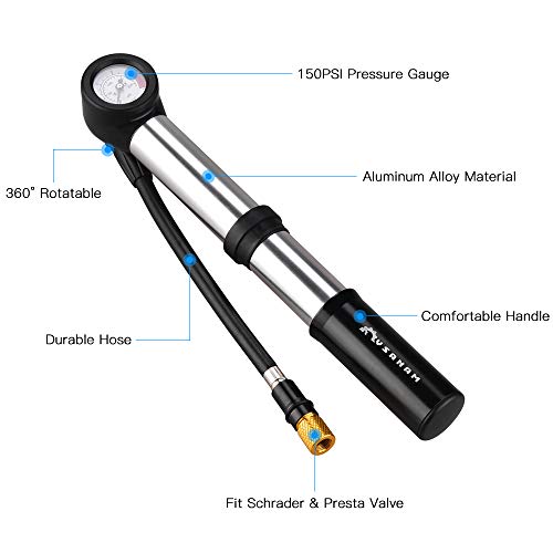 Conjunto de bomba de bicicleta, Romacci Mini bomba de bicicleta Bomba de bicicleta 150 PSI Bomba de
