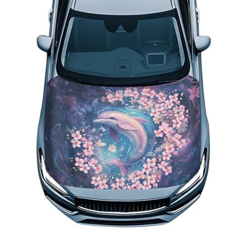 Forchrinse Dolphin Car Hood Cover Cherry Blossom Auto Hood Wrap
