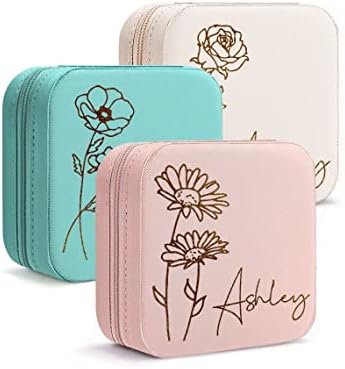 DayOfShe Bridesmaid Proposal Gifts Personalized Travel Jewelry Box Leather Small Jewelry Organizer Ring Case for Wedding Gifts Proposal Set Bachelorette Party Gifts for Bride