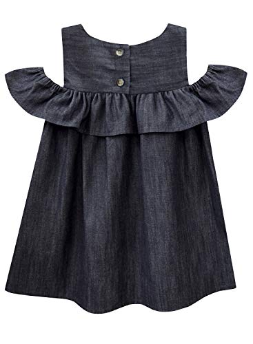 Image of A.T.U.N. (ALL THINGS UBER NICE) Girls Solid Denim Cold Shoulder Sleeve Empire Waist Casual Dress