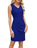 GRACE KARIN Women's V-Neck Sleeveless Ruched Wrap Dress for Work and Business Casual Royal Blue,L
