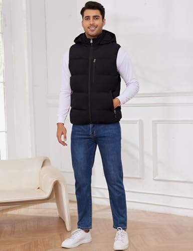 Image of Gihuo Mens Winter Puffer Vest Hooded Sleeveless Quilted Jacket Zip Up Padded Coats