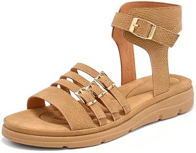 Larwen Dressy Womens Sandals Walking: Comfortable Breathable Insole Women Flat Sandal - Casual Adjus...
