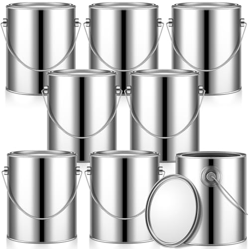 Uiifan 8 Pcs 1 Gallon Empty Paint Cans with Lids, Silver