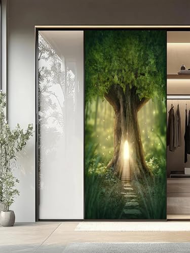 FLFK Türtapete Selbstklebend TürPoster 77x200cm-Fantasie Licht Baum Haus Türaufkleber Abziehen und Aufkleben Mauer Aufkleber Zuhause Dekor(2 Stk/Set)
